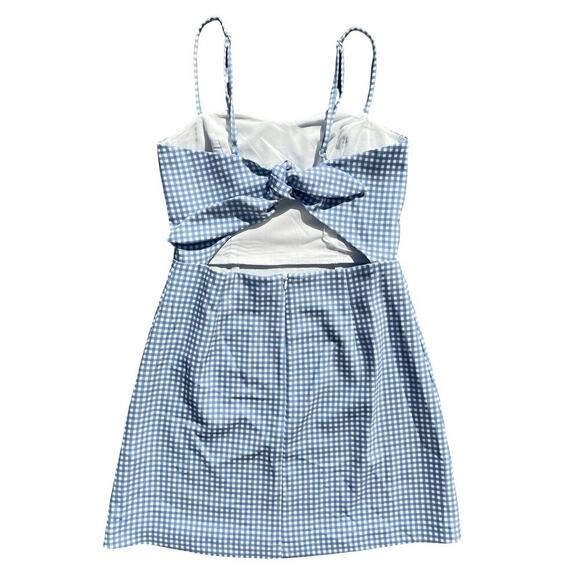 French Connection Whisper Tie-Back Gingham Mini Dress Blue White Check - Size 4 - Picture 4 of 13